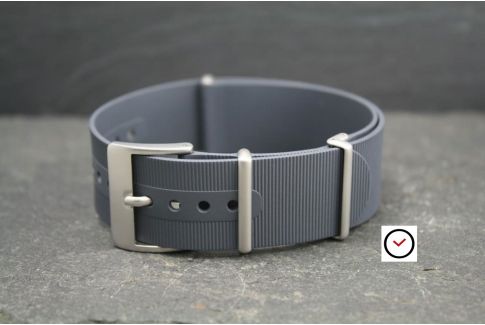 Anthracite Grey rubber NATO watch strap, brushed buckle and loops