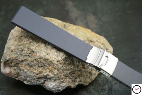 Bracelet montre réversible en caoutchouc naturel Gris Anthracite, boucle déployante acier inox avec sécurité