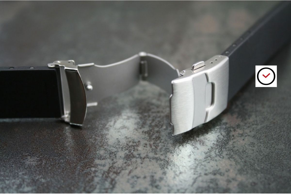 Bracelet montre réversible en caoutchouc naturel Blanc, boucle déployante acier inox avec sécurité