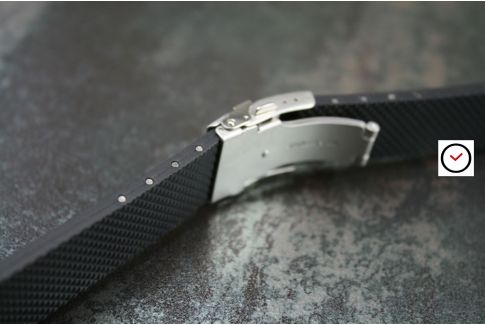 Grey reversible natural rubber watch strap, stainless steel safety deployment clasp