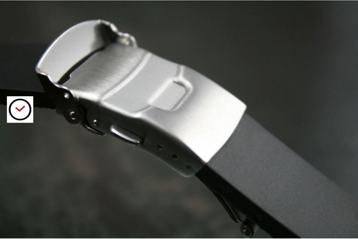 Bracelet montre réversible en caoutchouc naturel Marron, boucle déployante acier inox avec sécurité