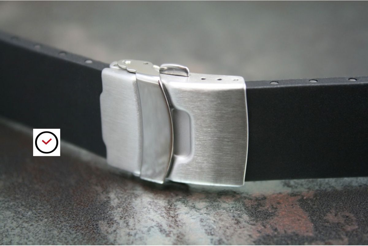 Bracelet montre réversible en caoutchouc naturel Vert Kaki, boucle déployante acier inox avec sécurité