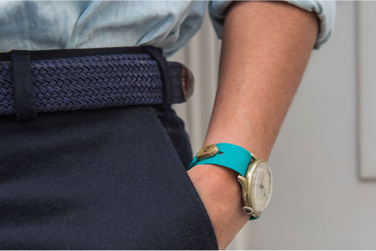 Bracelet montre cuir bleu turquoise 14 mm