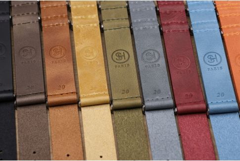 Bracelet montre NATO cuir SELECT-HEURE Noir mat, boucle acier inox poli