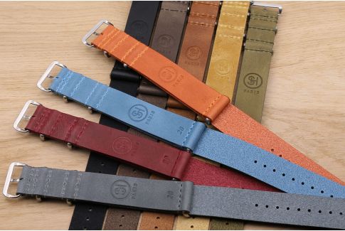Tangerine Orange SELECT-HEURE leather NATO watch strap, polished stainless steel buckle