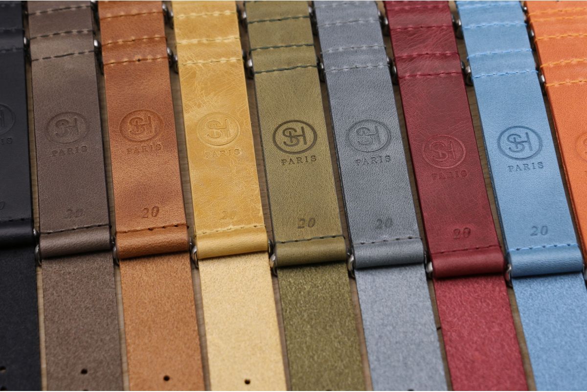 Gold Brown SELECT-HEURE leather NATO watch strap, brushed stainless steel buckle
