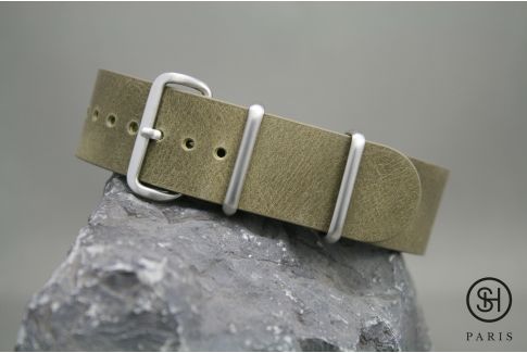 Bracelet montre NATO cuir SELECT-HEURE Olive, boucle acier inox brossé