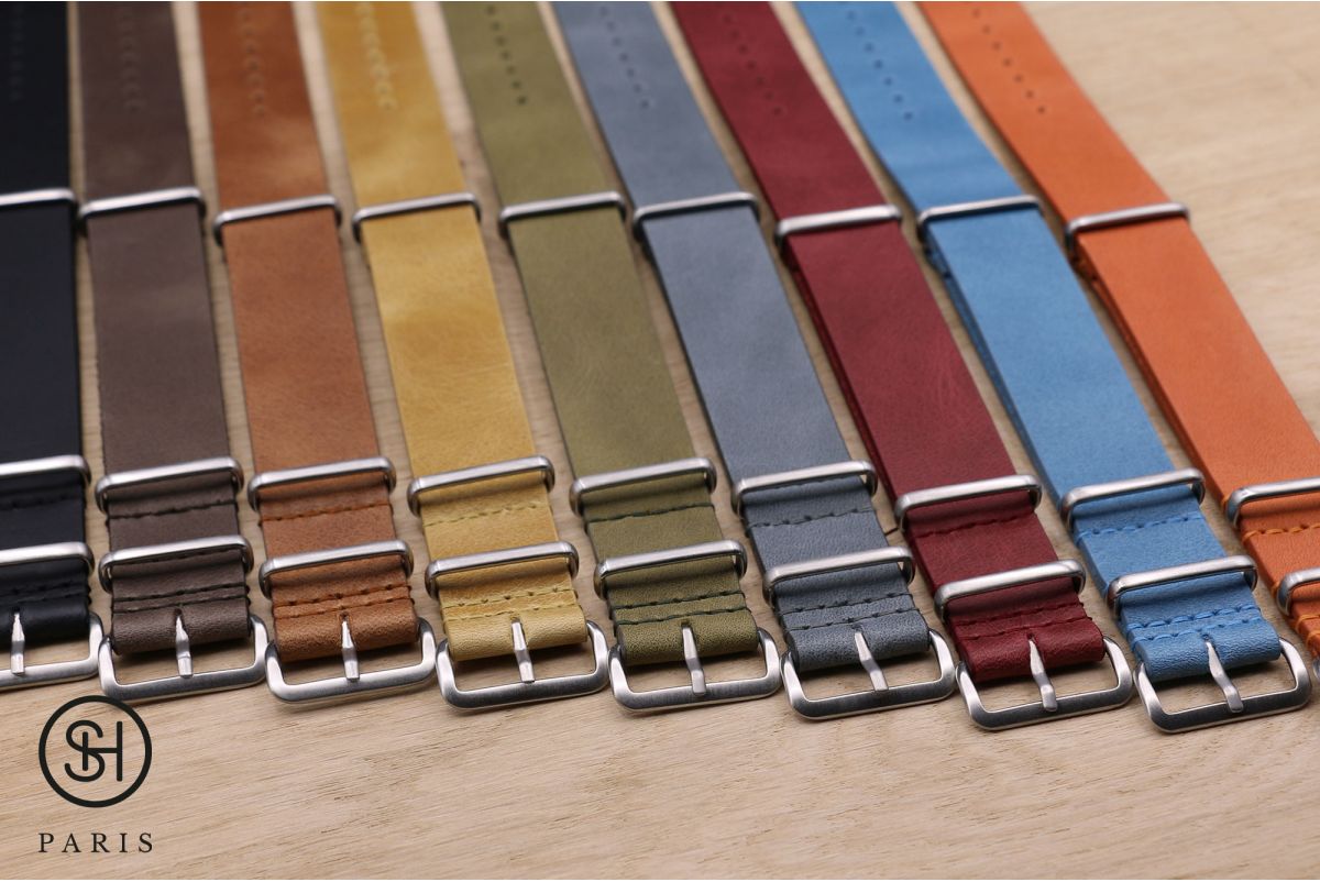 Burgundy SELECT-HEURE leather NATO watch strap, brushed stainless steel buckle