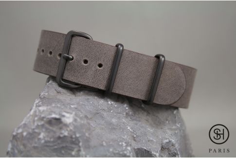 Bracelet montre NATO cuir SELECT-HEURE Marron foncé, boucle acier inox PVD noir