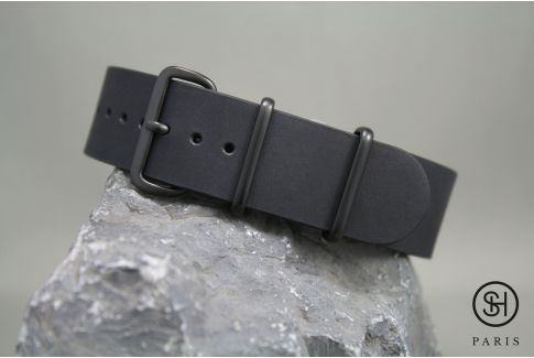 Bracelet montre NATO cuir SELECT-HEURE Noir  mat, boucle acier inox PVD noir