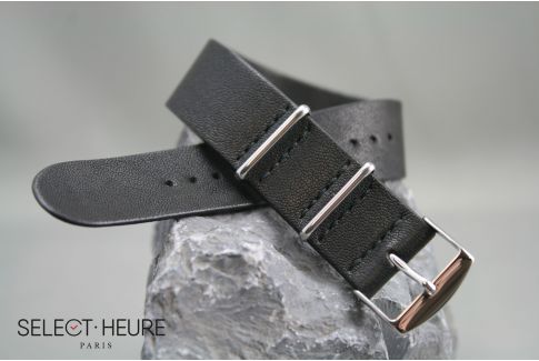 Black Aviator leather G10 NATO watch strap with leather lining