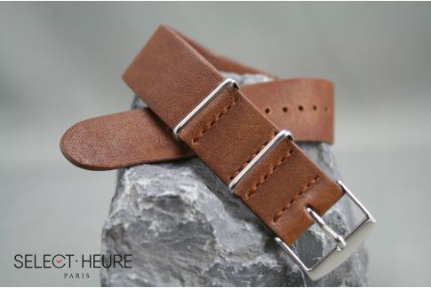 Gold Brown Aviator leather G10 NATO watch strap with leather lining