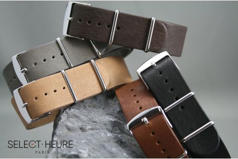 Gold Brown Aviator leather G10 NATO watch strap with leather lining