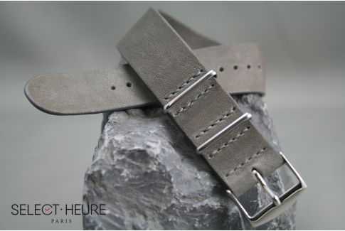 Grey Aviator leather G10 NATO watch strap with leather lining