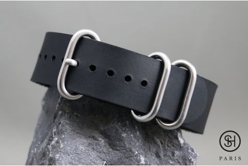 Bracelet montre cuir NATO ZULU SELECT-HEURE Noir, boucles acier inox brossé