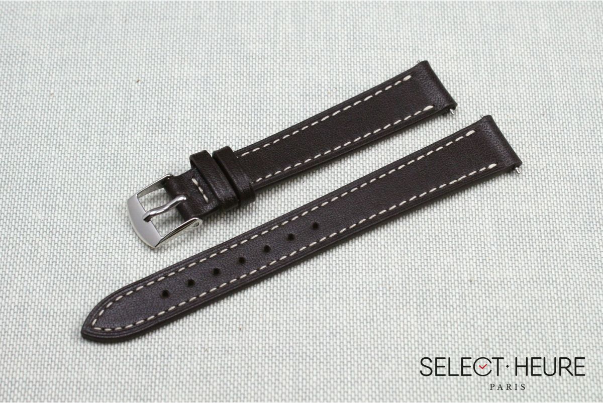 Bracelet montre cuir SELECT-HEURE Marron Foncé pour femmes, pompes rapides (interchangeable)