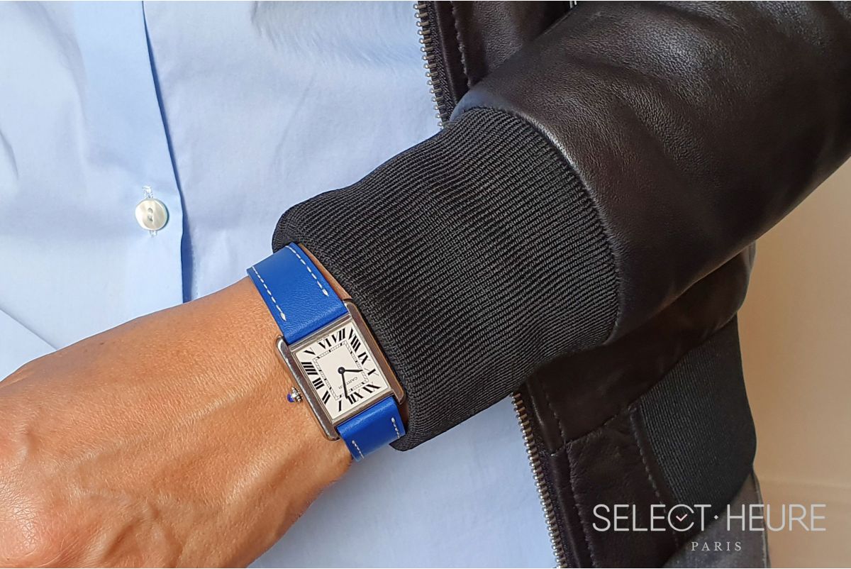 Bracelet montre cuir SELECT-HEURE Bleu Roi pour femmes, pompes rapides (interchangeable)