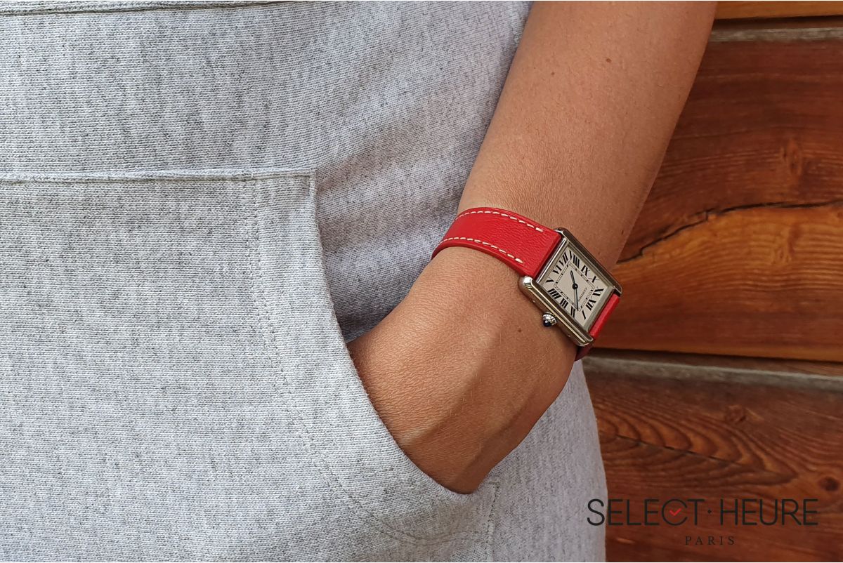 Bracelet montre cuir SELECT-HEURE Rouge pour femmes, pompes rapides (interchangeable)