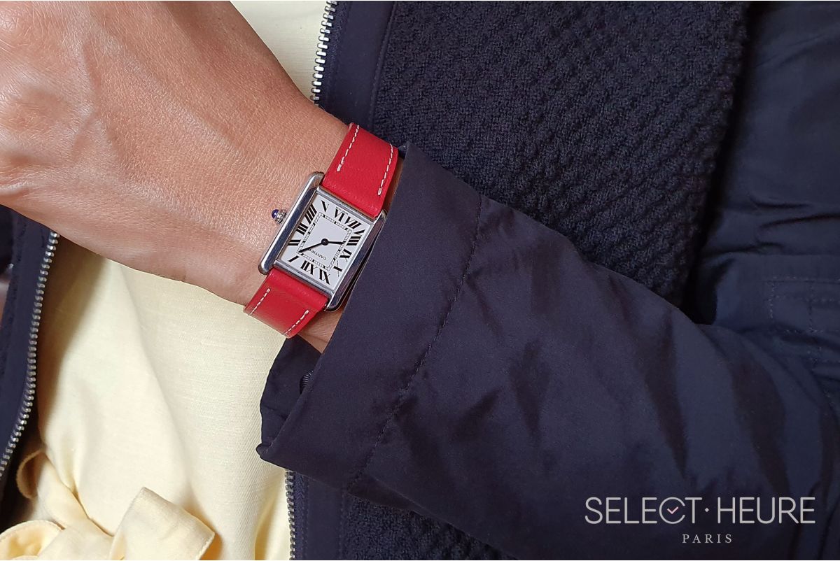 Bracelet montre cuir SELECT-HEURE Rouge pour femmes, pompes rapides (interchangeable)
