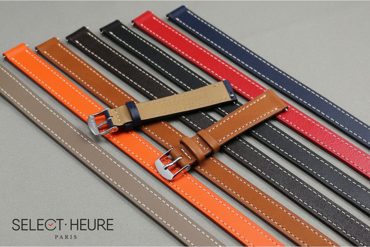 Gold Brown smooth calskin Double Turn SELECT-HEURE women watch strap, quick release spring bars