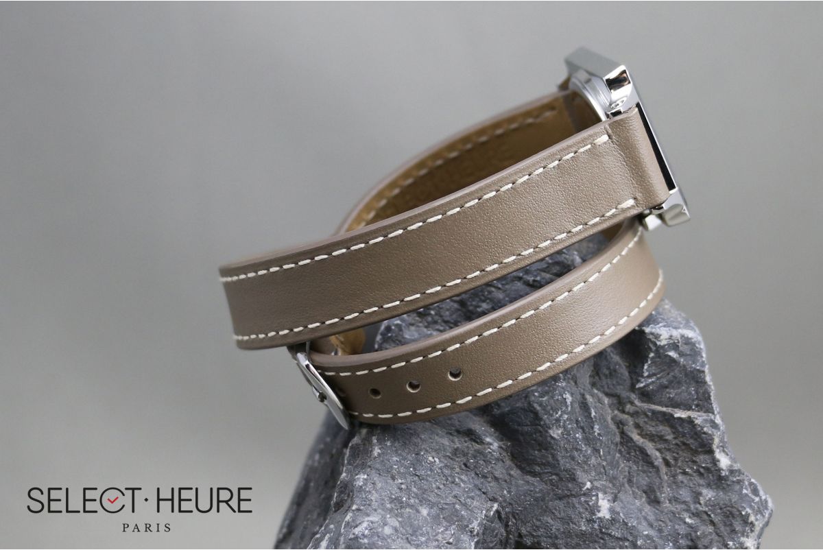 Bracelet montre cuir Double Tour SELECT-HEURE Taupe pour femmes, pompes rapides (interchangeable)