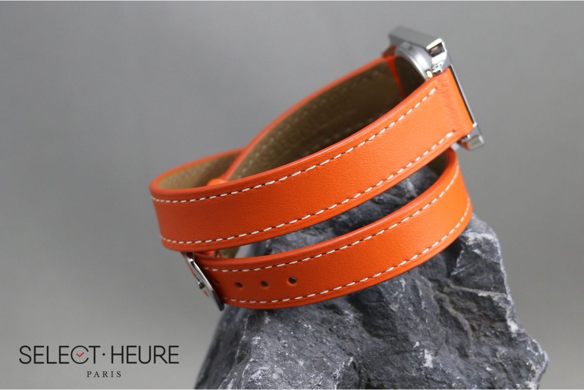 Bracelet montre cuir Double Tour SELECT-HEURE Orange pour femmes, pompes rapides (interchangeable)