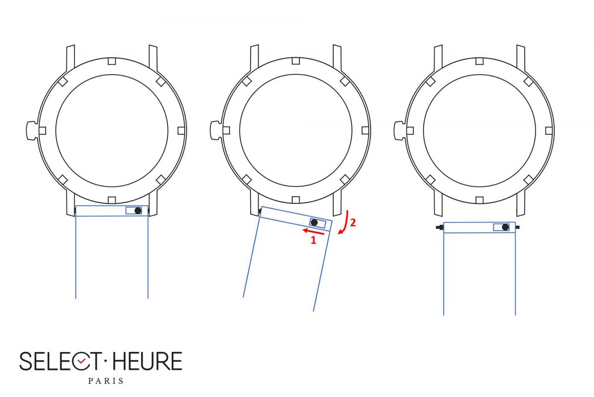 Bracelet montre cuir Double Tour SELECT-HEURE Bleu Marine pour femmes, pompes rapides (interchangeable)