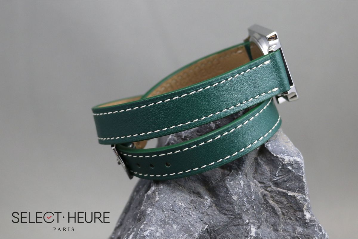 Bracelet montre cuir Double Tour SELECT-HEURE Vert Anglais pour femmes, pompes rapides (interchangeable)