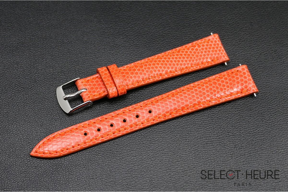 Bracelet montre Lézard véritable SELECT-HEURE Orange pour femmes, pompes rapides (interchangeable)