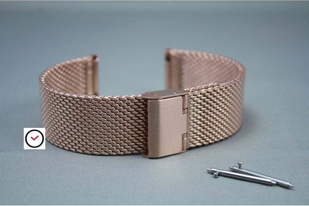 Rose Gold milanese band, quick release spring bars functional catches