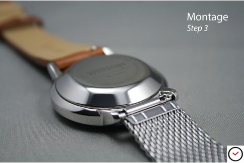 Bracelet montre MESH (maille milanaise) Noir interchangeable avec pompes rapides à ergots (barrettes presto, flash)