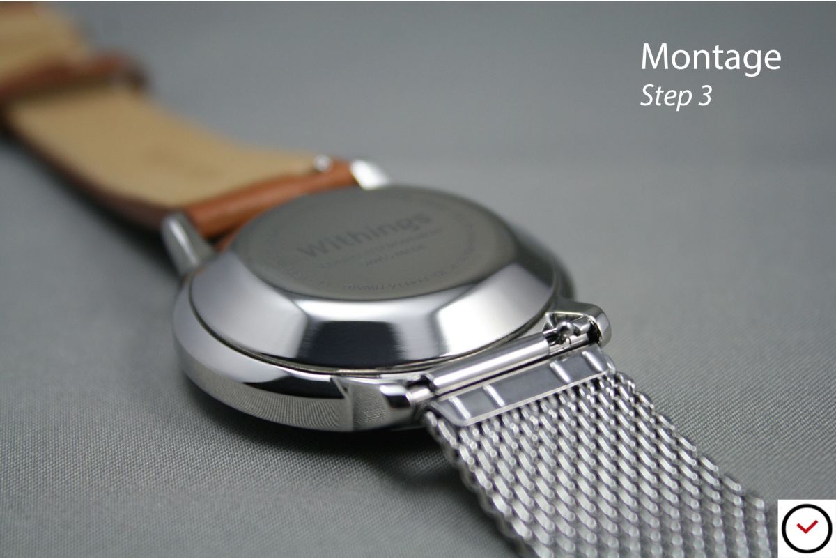 Bracelet montre MESH (maille milanaise) Or Jaune interchangeable avec pompes rapides à ergots (barrettes presto, flash)