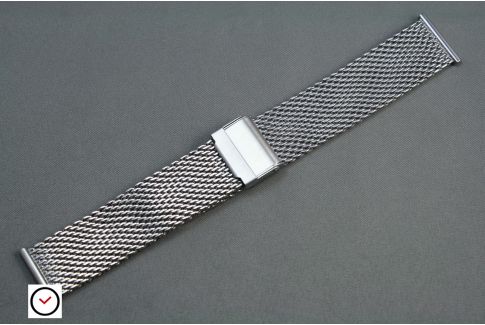 Bracelet montre MESH (maille milanaise) acier inox - largeur 18, 20, 22, 24 mm - longueur ajustable et fermoir avec sécurité