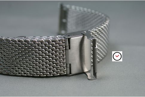 Bracelet montre MESH (maille milanaise) acier inox - largeur 18, 20, 22, 24 mm - longueur ajustable et fermoir avec sécurité