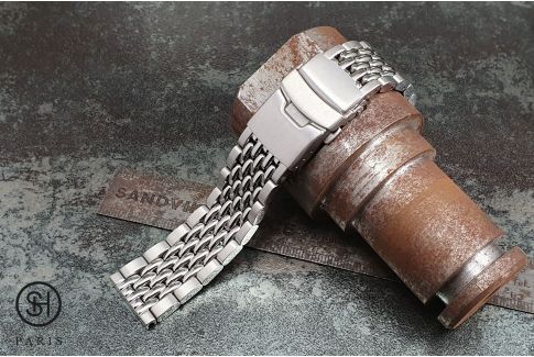 Vintage Beads of Rice solid stainless steel watch band (18, 20 or 22 mm), security clasp