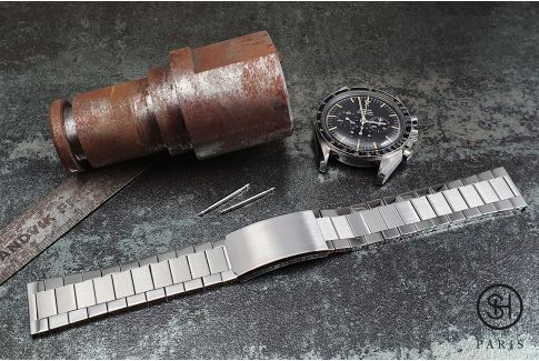 Vintage Flat Links solid brushed/shiny stainless steel watch band (19, 20, 21 or 22 mm), security clasp