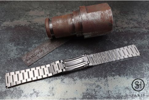 Bracelet montre Vintage "Maillons Plats" dit "Flat Links" en acier inox massif brossé/brillant, boucle déployante avec sécurité 