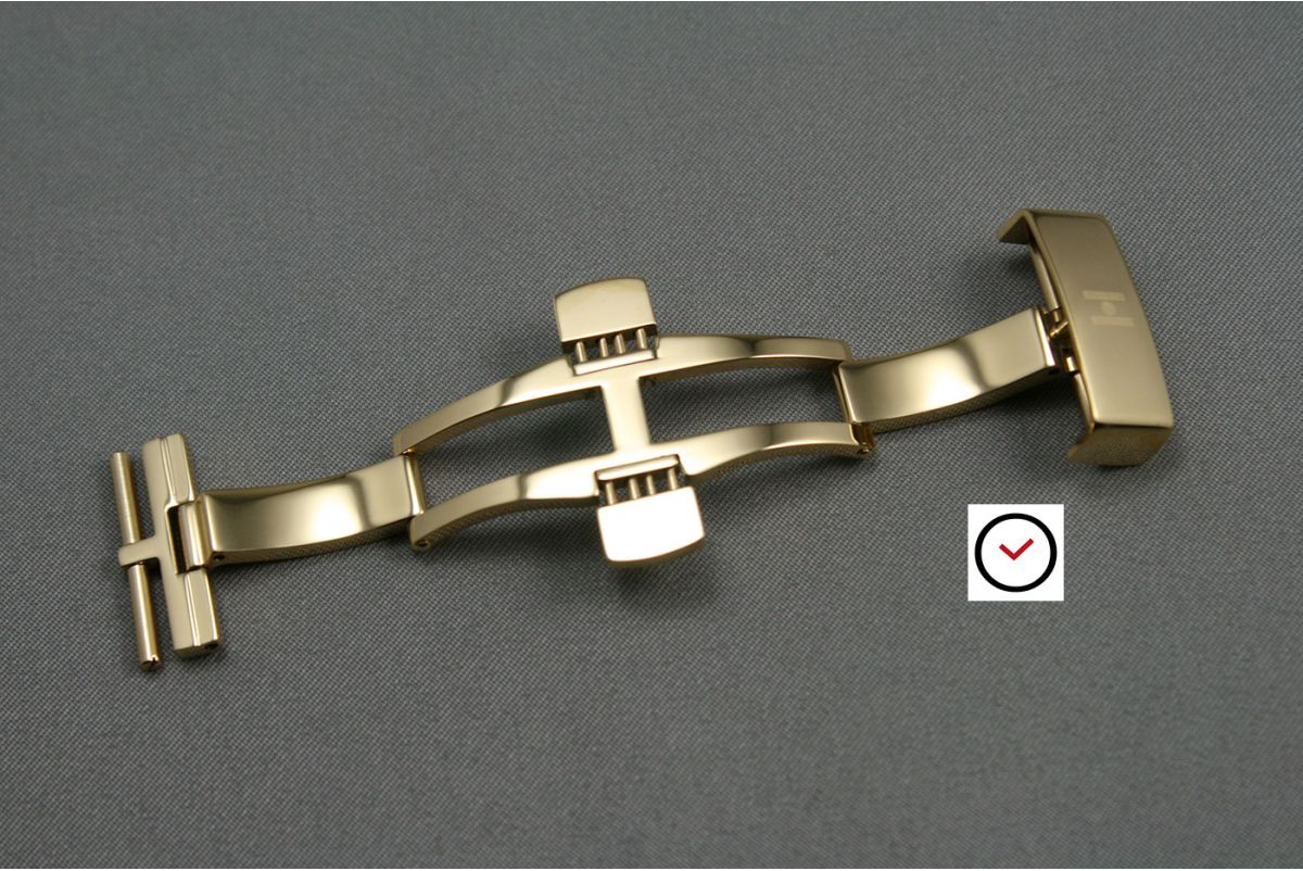 Boucle déployante à poussoirs (papillon) HIRSCH acier inox or pour bracelet montre