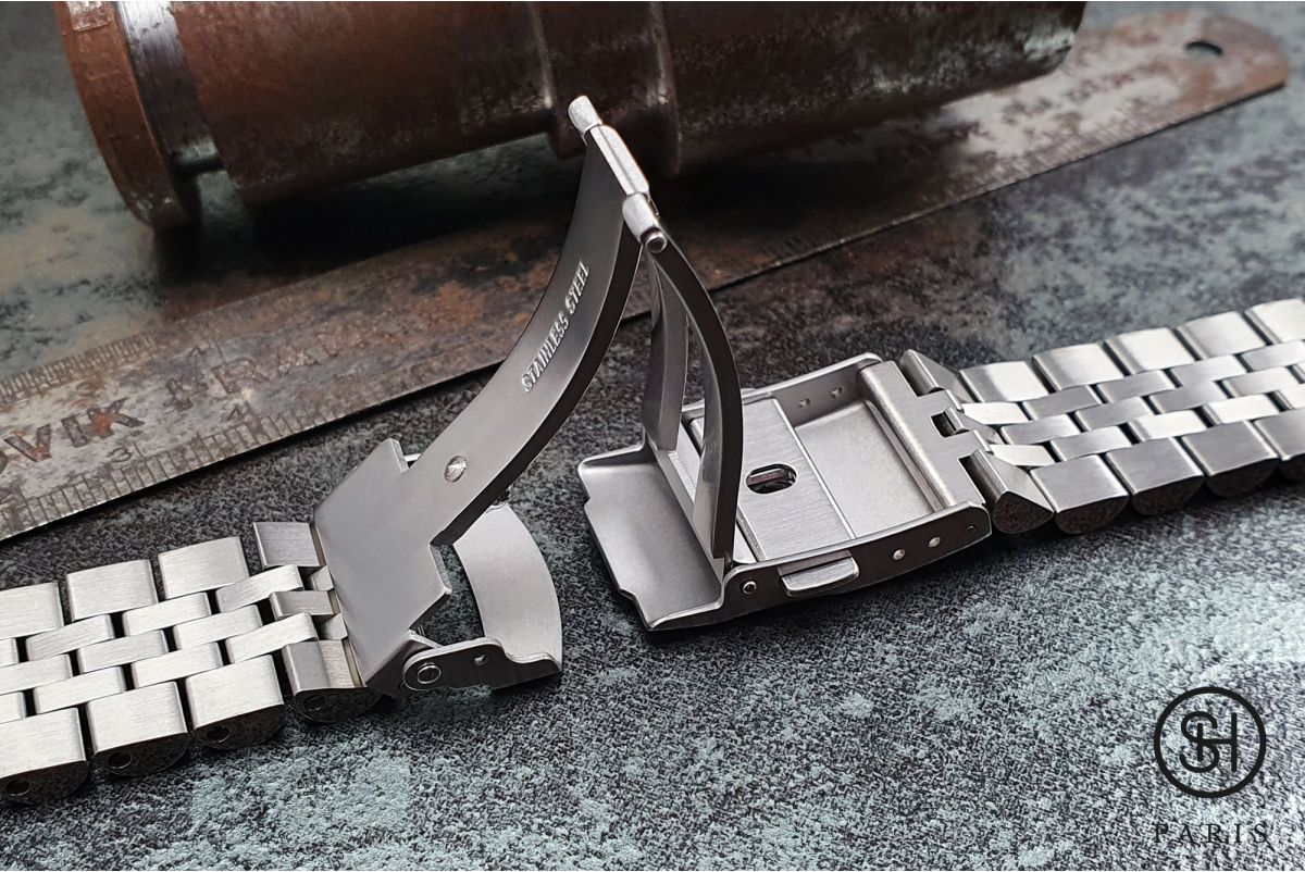 Bracelet montre Super Oyster pour Seiko SKX en acier inox massif, boucle déployante massive avec sécurité