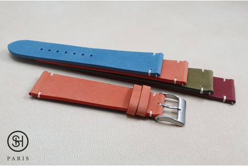 Bracelet montre cuir Vintage SELECT-HEURE Bleu Pastel avec pompes rapides (interchangeable)