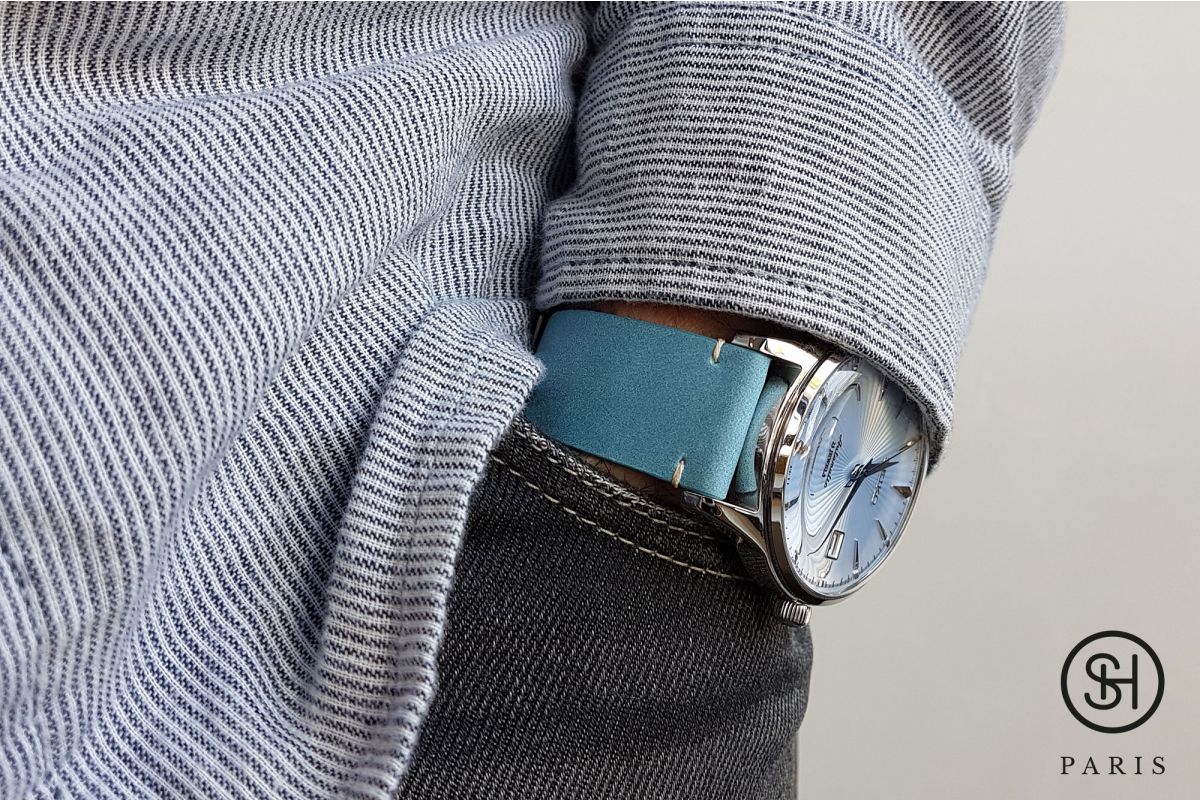 Pastel Blue Vintage SELECT-HEURE leather watch strap with quick release spring bars (interchangeable)