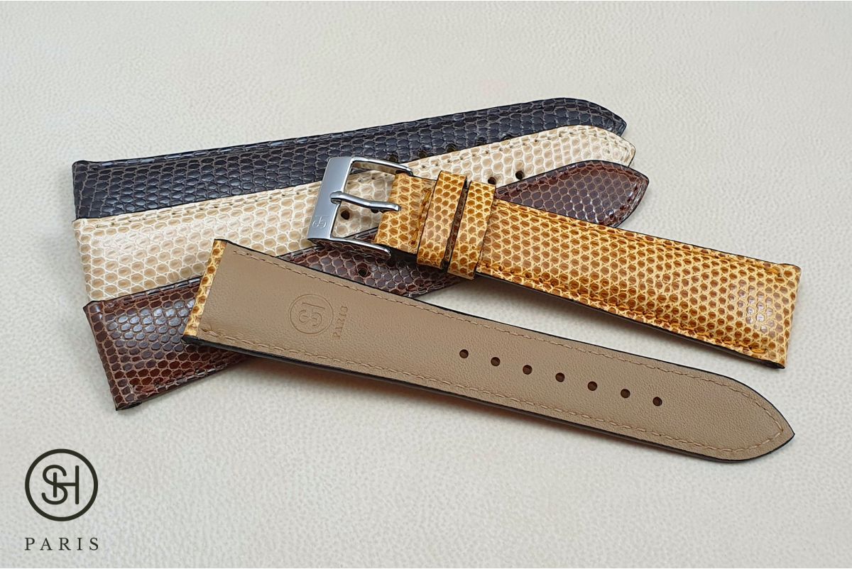 Bracelet montre cuir Lézard véritable SELECT-HEURE Moutarde