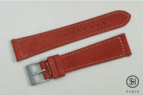 Clay Red Suede SELECT-HEURE leather watch strap with quick release spring bars (interchangeable)