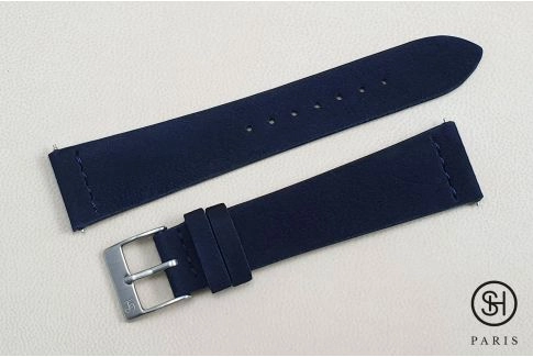 Bracelet montre cuir Suede SELECT-HEURE Bleu Nuit avec pompes rapides (interchangeable)