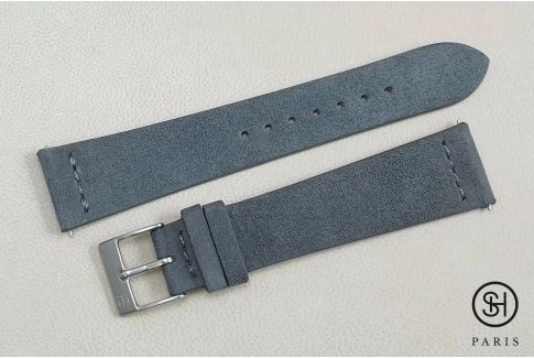 Bracelet montre cuir Suede SELECT-HEURE Gris avec pompes rapides (interchangeable)