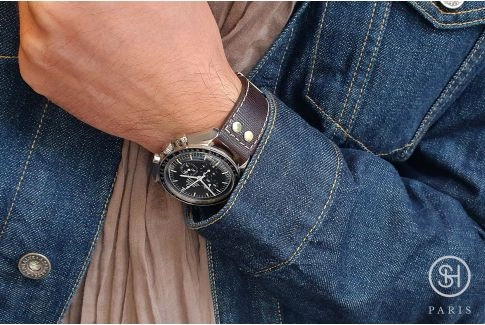 Bracelet montre cuir SELECT-HEURE Pilote Marron foncé, fait main en Italie