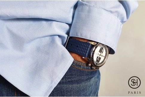Bracelet montre caoutchouc FKM SELECT-HEURE Waffle ("Gaufré") Bleu Nuit, montage pompes rapides (interchangeable)