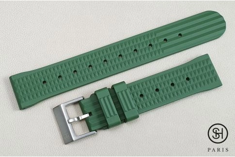 Military Green Waffle SELECT-HEURE FKM rubber watch strap, quick release spring bars (interchangeable)