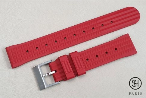 Bracelet montre caoutchouc FKM SELECT-HEURE Waffle ("Gaufré") Rouge, montage pompes rapides (interchangeable)