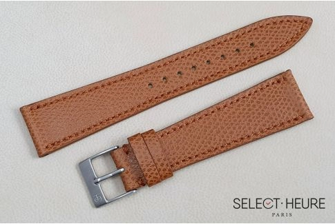 Gold Brown French Grained Calfskin SELECT-HEURE leather watch strap, hand-made in France